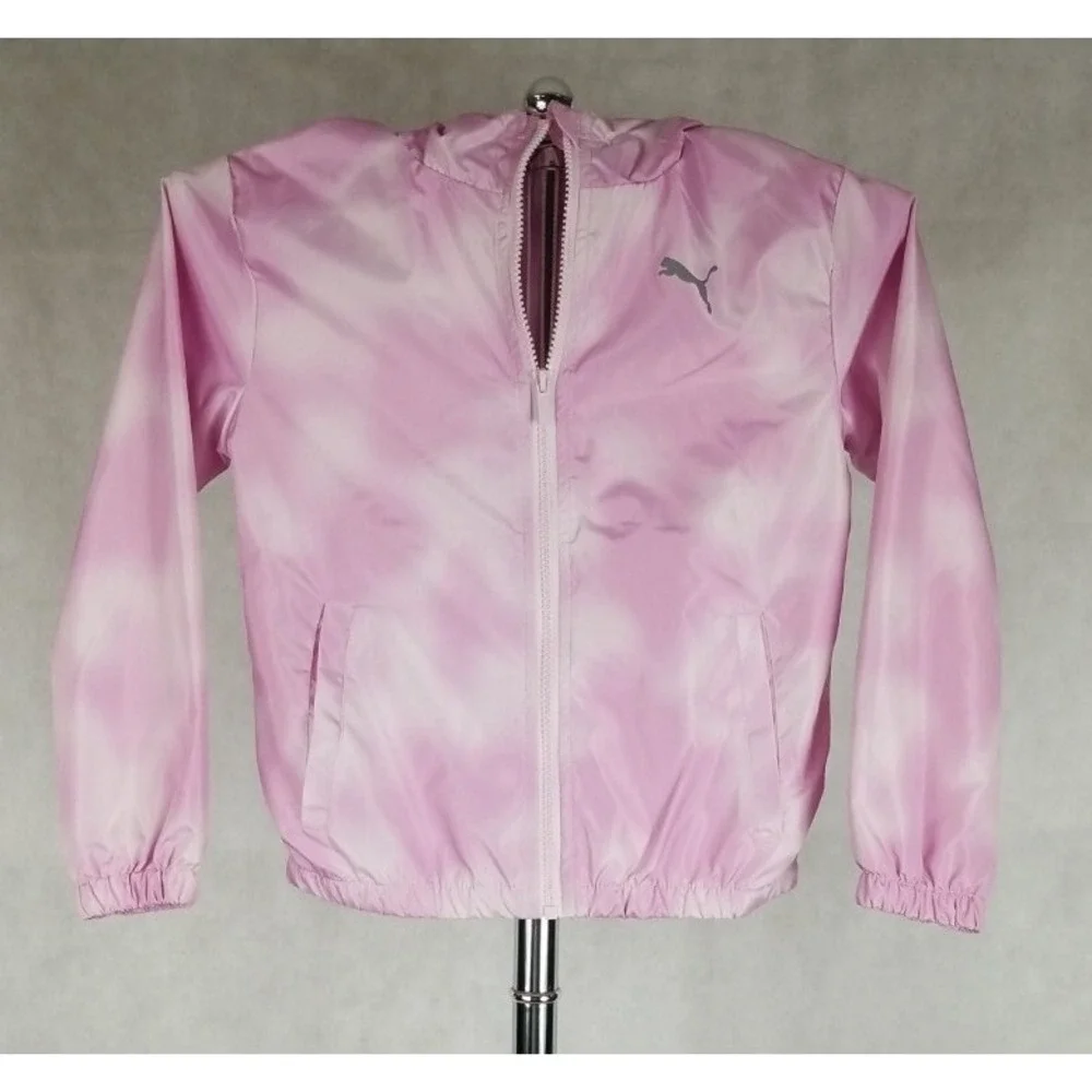 Puma Jacket Girls Size Medium‎ Hooded Full Zip Light Windbreaker Pink NEW